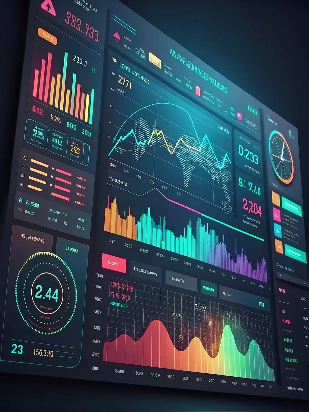 A professional image of a modern dashboard displaying real-time financial data and analytics, showcasing key performance indicators and trends.
