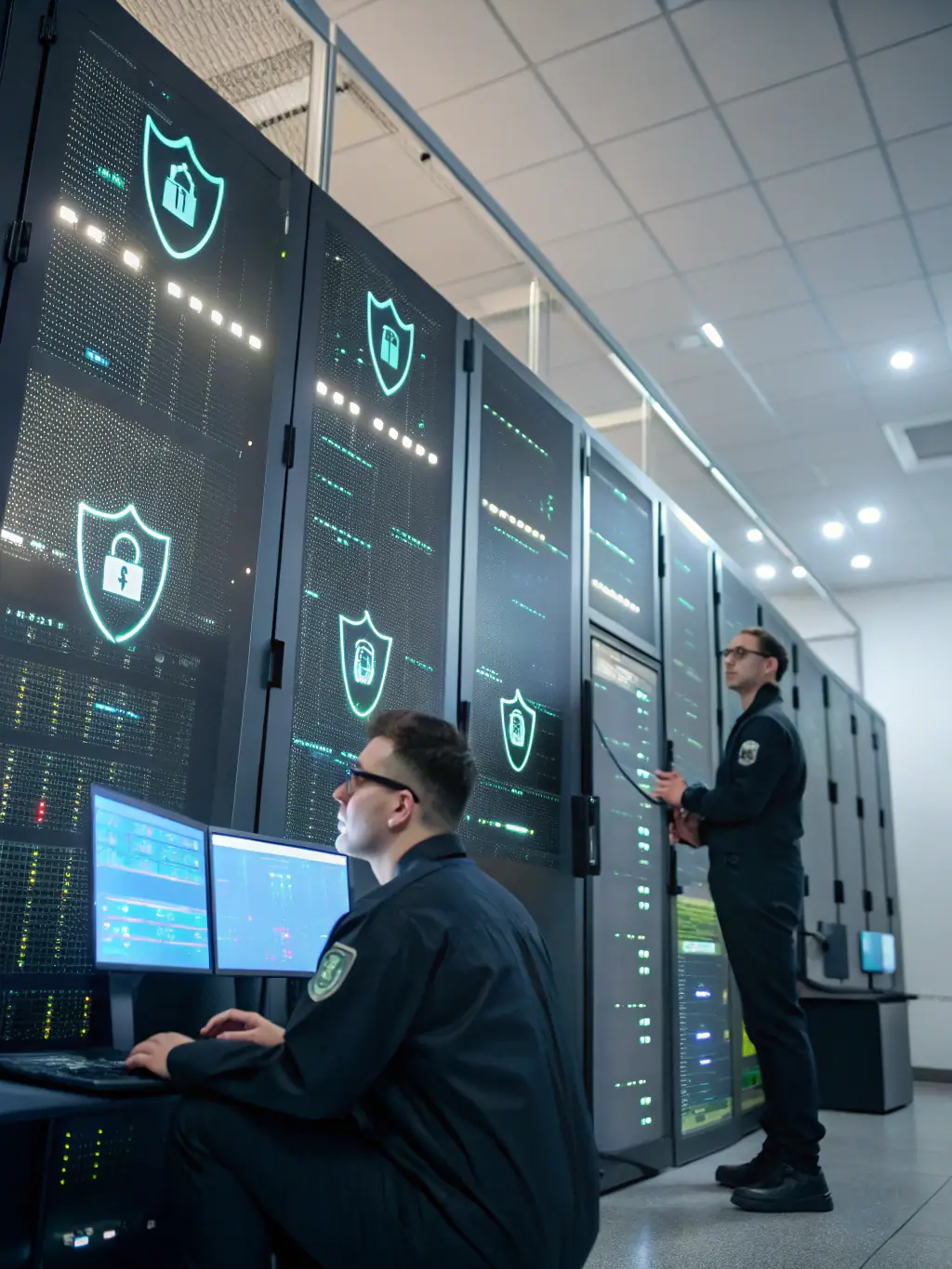 An illustration of secure data transmission, showing encrypted data flowing between devices and servers, emphasizing the security protocols used by SaqePayments.com to protect financial information.