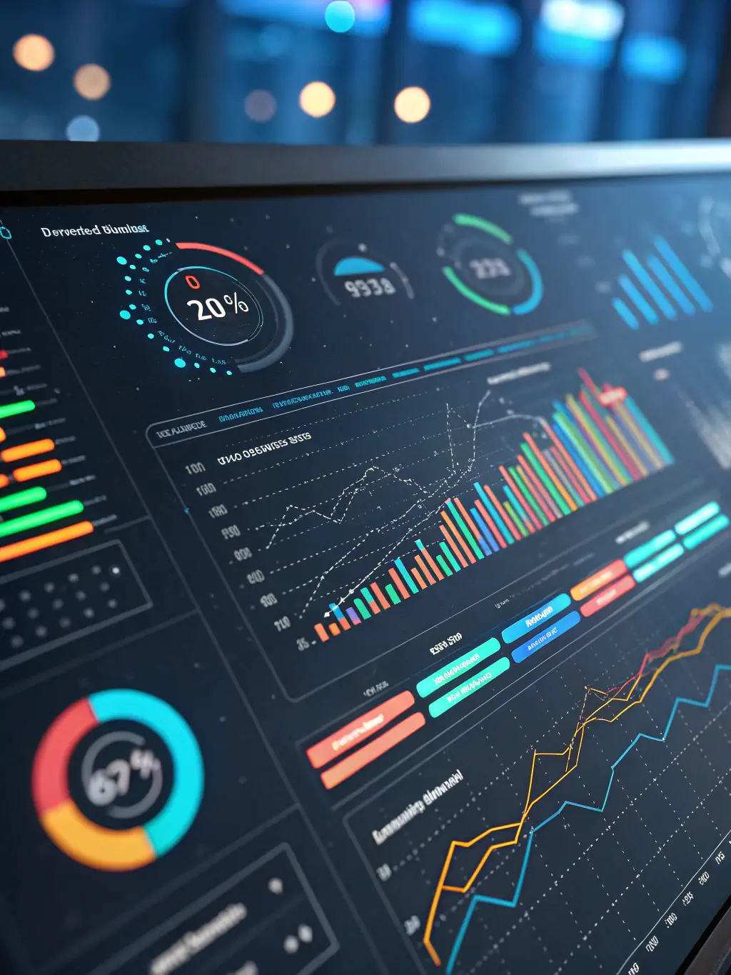 A professional photograph of a modern dashboard interface displaying real-time financial analytics data, showcasing charts, graphs, and key performance indicators (KPIs) relevant to financial performance monitoring for SaqePayments.com.